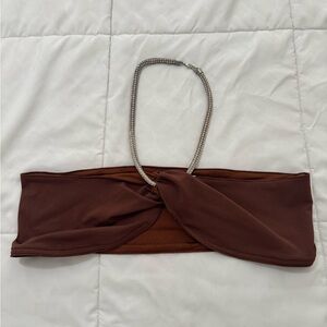 Meshki Brown Twist Front Bandeau Top
